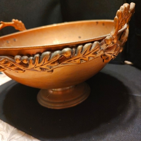 🔸🍂🔸Beautiful Vtg Copper Metal Leaf Pedestal Display Fruit Bowl Centerpiece - Picture 2 of 16